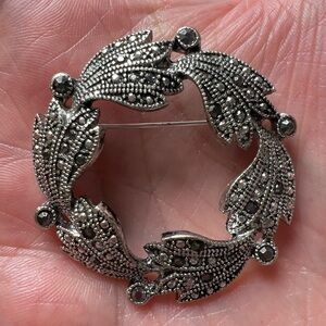 Wreath Marcasite Silver Tone Brooch Pin